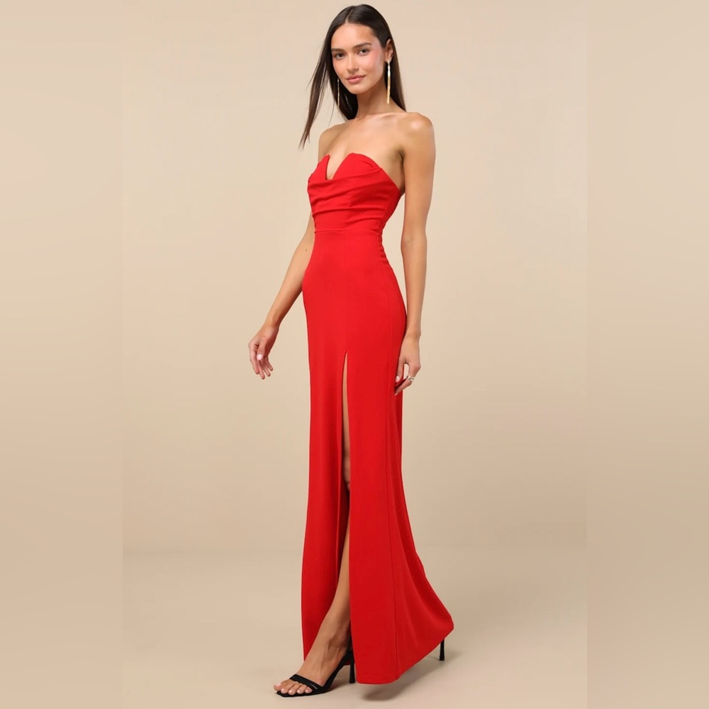 Effortless Radiance Red Strapless Mermaid Maxi Dress (Read Description)